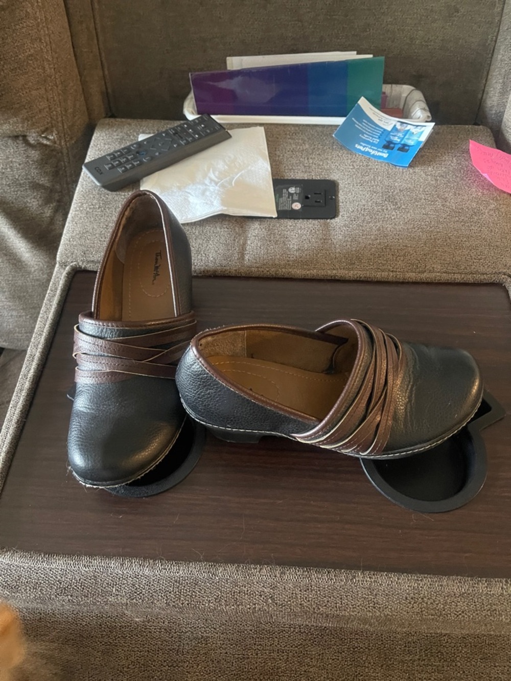 Thom McAn black/brown slip on clog